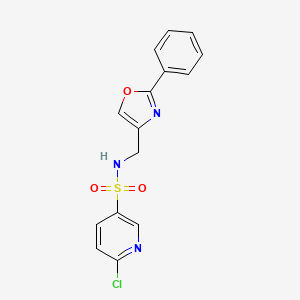 molecular formula C15H12ClN3O3S B2866325 6-Chloro-N-[(2-phenyl-1,3-oxazol-4-YL)methyl]pyridine-3-sulfonamide CAS No. 1436280-17-9