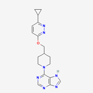molecular formula C18H21N7O B2866339 6-(4-{[(6-cyclopropylpyridazin-3-yl)oxy]methyl}piperidin-1-yl)-9H-purine CAS No. 2320583-48-8