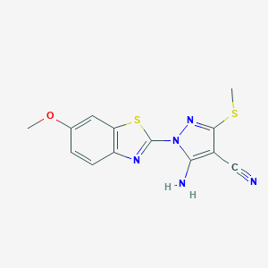 molecular formula C13H11N5OS2 B286635 5-amino-1-(6-methoxy-1,3-benzothiazol-2-yl)-3-(methylsulfanyl)-1H-pyrazole-4-carbonitrile 