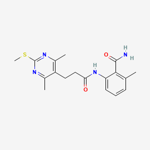 molecular formula C18H22N4O2S B2866370 2-{3-[4,6-Dimethyl-2-(methylsulfanyl)pyrimidin-5-yl]propanamido}-6-methylbenzamide CAS No. 1424521-28-7