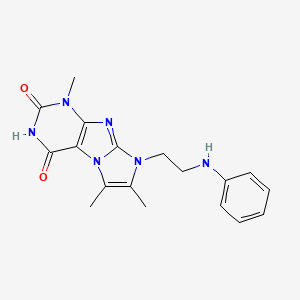 molecular formula C18H20N6O2 B2866378 1,6,7-三甲基-8-(2-(苯氨基)乙基)-1H-咪唑并[2,1-f]嘌呤-2,4(3H,8H)-二酮 CAS No. 923683-79-8
