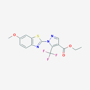 molecular formula C15H12F3N3O3S B286639 ethyl 1-(6-methoxy-1,3-benzothiazol-2-yl)-5-(trifluoromethyl)-1H-pyrazole-4-carboxylate 