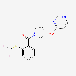 molecular formula C16H15F2N3O2S B2866397 (2-((Difluoromethyl)thio)phenyl)(3-(pyrimidin-4-yloxy)pyrrolidin-1-yl)methanone CAS No. 2034297-75-9