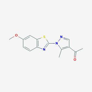 molecular formula C14H13N3O2S B286641 1-[1-(6-methoxy-1,3-benzothiazol-2-yl)-5-methyl-1H-pyrazol-4-yl]ethanone 
