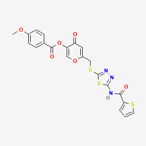4-oxo-6-(((5-(thiophene-2-carboxamido)-1,3,4-thiadiazol-2-yl)thio)methyl)-4H-pyran-3-yl 4-methoxybenzoate