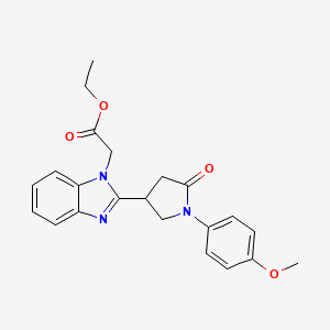 molecular formula C22H23N3O4 B2866415 Ethyl 2-{2-[1-(4-methoxyphenyl)-5-oxopyrrolidin-3-yl]benzimidazolyl}acetate CAS No. 912897-98-4