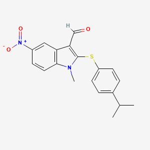 molecular formula C19H18N2O3S B2866444 2-[(4-isopropylphenyl)sulfanyl]-1-methyl-5-nitro-1H-indole-3-carbaldehyde CAS No. 338416-13-0