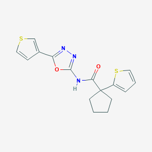 molecular formula C16H15N3O2S2 B2866459 1-(thiophen-2-yl)-N-(5-(thiophen-3-yl)-1,3,4-oxadiazol-2-yl)cyclopentanecarboxamide CAS No. 1226438-24-9