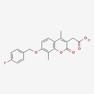 molecular formula C20H17FO5 B2866460 {7-[(4-fluorobenzyl)oxy]-4,8-dimethyl-2-oxo-2H-chromen-3-yl}acetic acid CAS No. 586994-86-7