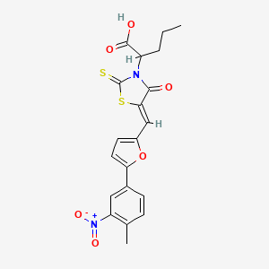 molecular formula C20H18N2O6S2 B2866464 (Z)-2-(5-((5-(4-methyl-3-nitrophenyl)furan-2-yl)methylene)-4-oxo-2-thioxothiazolidin-3-yl)pentanoic acid CAS No. 875286-46-7