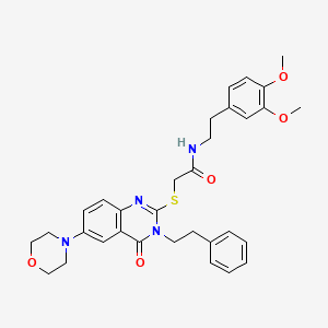 molecular formula C32H36N4O5S B2866471 N-(3,4-dimethoxyphenethyl)-2-((6-morpholino-4-oxo-3-phenethyl-3,4-dihydroquinazolin-2-yl)thio)acetamide CAS No. 689758-37-0