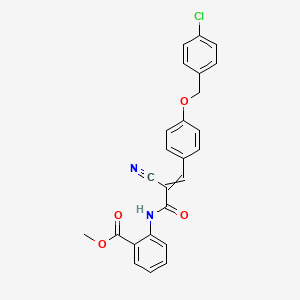 molecular formula C25H19ClN2O4 B2866477 Methyl 2-(3-{4-[(4-chlorophenyl)methoxy]phenyl}-2-cyanoprop-2-enamido)benzoate CAS No. 380476-67-5