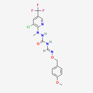 molecular formula C17H17ClF3N5O3 B2866480 2-[3-chloro-5-(trifluoromethyl)-2-pyridinyl]-N-({[(4-methoxybenzyl)oxy]amino}methylene)-2-methyl-1-hydrazinecarboxamide CAS No. 321433-46-9