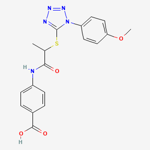 molecular formula C18H17N5O4S B2866481 4-(2-((1-(4-methoxyphenyl)-1H-tetrazol-5-yl)thio)propanamido)benzoic acid CAS No. 890638-98-9