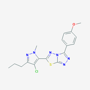 molecular formula C17H17ClN6OS B286650 4-[6-(4-chloro-1-methyl-3-propyl-1H-pyrazol-5-yl)[1,2,4]triazolo[3,4-b][1,3,4]thiadiazol-3-yl]phenyl methyl ether 