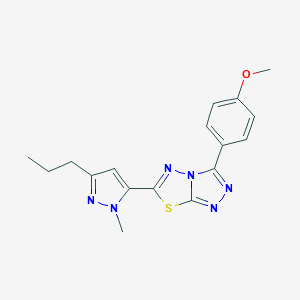 molecular formula C17H18N6OS B286651 methyl 4-[6-(1-methyl-3-propyl-1H-pyrazol-5-yl)[1,2,4]triazolo[3,4-b][1,3,4]thiadiazol-3-yl]phenyl ether 