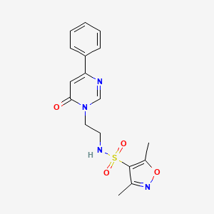 molecular formula C17H18N4O4S B2866515 3,5-dimethyl-N-(2-(6-oxo-4-phenylpyrimidin-1(6H)-yl)ethyl)isoxazole-4-sulfonamide CAS No. 1334375-76-6