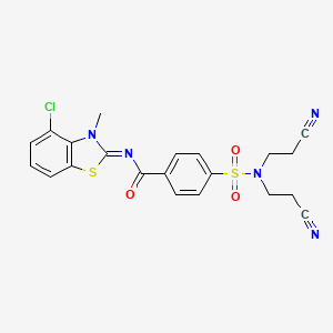molecular formula C21H18ClN5O3S2 B2866517 (E)-4-(N,N-双(2-氰乙基)磺酰胺基)-N-(4-氯-3-甲基苯并[d]噻唑-2(3H)-亚甲基)苯甲酰胺 CAS No. 850911-13-6
