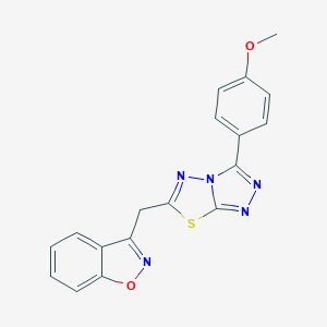 molecular formula C18H13N5O2S B286654 4-[6-(1,2-Benzisoxazol-3-ylmethyl)[1,2,4]triazolo[3,4-b][1,3,4]thiadiazol-3-yl]phenyl methyl ether 