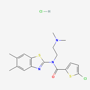 molecular formula C18H21Cl2N3OS2 B2866549 5-chloro-N-(2-(dimethylamino)ethyl)-N-(5,6-dimethylbenzo[d]thiazol-2-yl)thiophene-2-carboxamide hydrochloride CAS No. 1215523-01-5