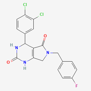 molecular formula C19H14Cl2FN3O2 B2866550 4-(3,4-dichlorophenyl)-6-(4-fluorobenzyl)-3,4,6,7-tetrahydro-1H-pyrrolo[3,4-d]pyrimidine-2,5-dione CAS No. 931645-88-4