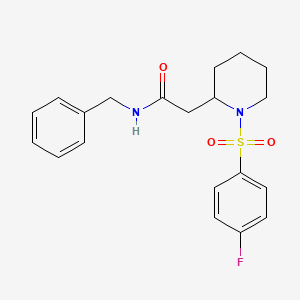 molecular formula C20H23FN2O3S B2866555 N-benzyl-2-(1-((4-fluorophenyl)sulfonyl)piperidin-2-yl)acetamide CAS No. 1021041-23-5