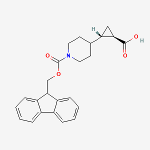 molecular formula C24H25NO4 B2866558 (1R,2S)-2-[1-(9H-Fluoren-9-ylmethoxycarbonyl)piperidin-4-yl]cyclopropane-1-carboxylic acid CAS No. 2138365-58-7