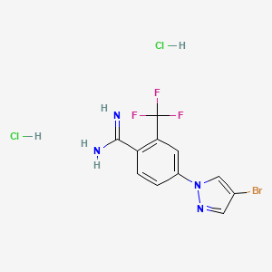 molecular formula C11H10BrCl2F3N4 B2866560 4-(4-溴-1H-吡唑-1-基)-2-(三氟甲基)苯-1-甲酰亚胺二盐酸盐 CAS No. 1423029-46-2
