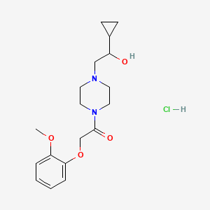 molecular formula C18H27ClN2O4 B2866564 1-(4-(2-环丙基-2-羟乙基)哌嗪-1-基)-2-(2-甲氧基苯氧基)乙酮盐酸盐 CAS No. 1396849-57-2