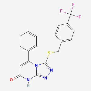 molecular formula C19H13F3N4OS B2866577 5-phenyl-3-((4-(trifluoromethyl)benzyl)thio)-[1,2,4]triazolo[4,3-a]pyrimidin-7(8H)-one CAS No. 897616-11-4