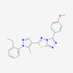 molecular formula C22H20N6OS B286658 4-{6-[1-(2-ethylphenyl)-5-methyl-1H-pyrazol-4-yl][1,2,4]triazolo[3,4-b][1,3,4]thiadiazol-3-yl}phenyl methyl ether 