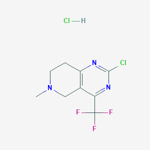 molecular formula C9H10Cl2F3N3 B2866588 2-Chloro-6-methyl-4-(trifluoromethyl)-7,8-dihydro-5H-pyrido[4,3-d]pyrimidine;hydrochloride CAS No. 2416234-93-8