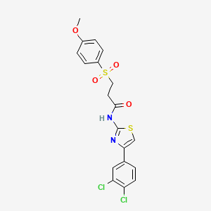 molecular formula C19H16Cl2N2O4S2 B2866589 N-(4-(3,4-dichlorophenyl)thiazol-2-yl)-3-((4-methoxyphenyl)sulfonyl)propanamide CAS No. 942006-46-4