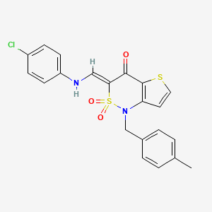 molecular formula C21H17ClN2O3S2 B2866593 (3Z)-3-{[(4-chlorophenyl)amino]methylene}-1-(4-methylbenzyl)-1H-thieno[3,2-c][1,2]thiazin-4(3H)-one 2,2-dioxide CAS No. 894673-64-4