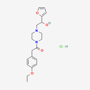 molecular formula C20H27ClN2O4 B2866596 2-(4-乙氧基苯基)-1-(4-(2-(呋喃-2-基)-2-羟乙基)哌嗪-1-基)乙酮盐酸盐 CAS No. 1396849-62-9