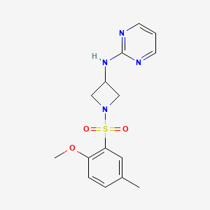 molecular formula C15H18N4O3S B2866608 N-(1-((2-甲氧基-5-甲苯基)磺酰基)氮杂环丁-3-基)嘧啶-2-胺 CAS No. 2034223-61-3