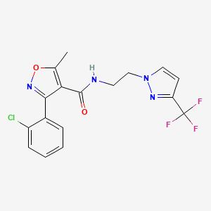 molecular formula C17H14ClF3N4O2 B2866610 3-(2-chlorophenyl)-5-methyl-N-(2-(3-(trifluoromethyl)-1H-pyrazol-1-yl)ethyl)isoxazole-4-carboxamide CAS No. 1448056-82-3