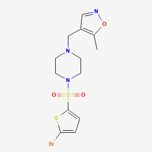 molecular formula C13H16BrN3O3S2 B2866634 4-((4-((5-Bromothiophen-2-yl)sulfonyl)piperazin-1-yl)methyl)-5-methylisoxazole CAS No. 2034401-59-5