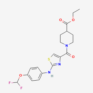 molecular formula C19H21F2N3O4S B2866640 Ethyl 1-(2-((4-(difluoromethoxy)phenyl)amino)thiazole-4-carbonyl)piperidine-4-carboxylate CAS No. 1203417-46-2