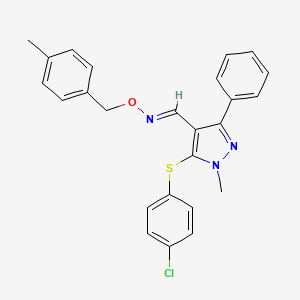 molecular formula C25H22ClN3OS B2866642 5-[(4-chlorophenyl)sulfanyl]-1-methyl-3-phenyl-1H-pyrazole-4-carbaldehyde O-(4-methylbenzyl)oxime CAS No. 321998-29-2