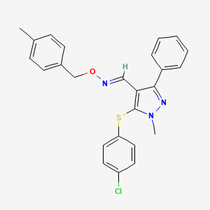 molecular formula C25H22ClN3OS B2866642 5-[(4-氯苯基)硫基]-1-甲基-3-苯基-1H-吡唑-4-甲醛 O-(4-甲基苄基)肟 CAS No. 321998-29-2