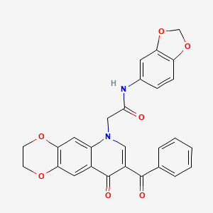 molecular formula C27H20N2O7 B2866651 N-1,3-苯并二氧杂环-5-基-2-(8-苯甲酰-9-氧代-2,3-二氢[1,4]二氧杂环[2,3-g]喹啉-6(9H)-基)乙酰胺 CAS No. 866341-77-7