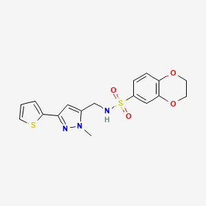 N-[(2-Methyl-5-thiophen-2-ylpyrazol-3-yl)methyl]-2,3-dihydro-1,4-benzodioxine-6-sulfonamide