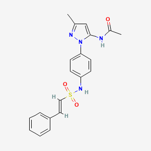 molecular formula C20H20N4O3S B2866658 N-[5-methyl-2-[4-[[(E)-2-phenylethenyl]sulfonylamino]phenyl]pyrazol-3-yl]acetamide CAS No. 1173592-62-5