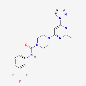 molecular formula C20H20F3N7O B2866669 4-(2-methyl-6-(1H-pyrazol-1-yl)pyrimidin-4-yl)-N-(3-(trifluoromethyl)phenyl)piperazine-1-carboxamide CAS No. 1170267-85-2