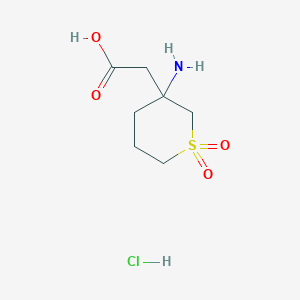 molecular formula C7H14ClNO4S B2866672 2-(3-氨基-1,1-二氧代噻烷-3-基)乙酸;盐酸盐 CAS No. 2503202-19-3