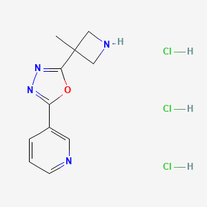 molecular formula C11H15Cl3N4O B2866684 3-[5-(3-Methylazetidin-3-yl)-1,3,4-oxadiazol-2-yl]pyridine trihydrochloride CAS No. 2060041-15-6