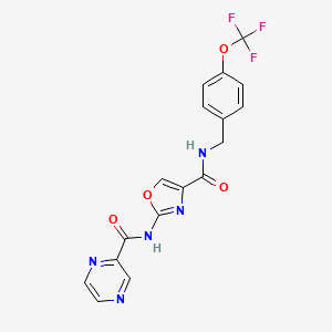 molecular formula C17H12F3N5O4 B2866685 2-(pyrazine-2-carboxamido)-N-(4-(trifluoromethoxy)benzyl)oxazole-4-carboxamide CAS No. 1396802-93-9