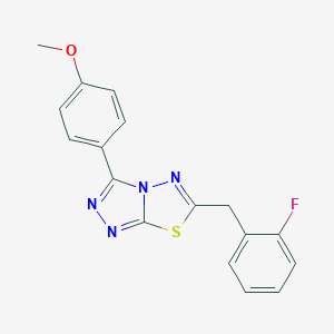 molecular formula C17H13FN4OS B286669 4-[6-(2-Fluorobenzyl)[1,2,4]triazolo[3,4-b][1,3,4]thiadiazol-3-yl]phenyl methyl ether 