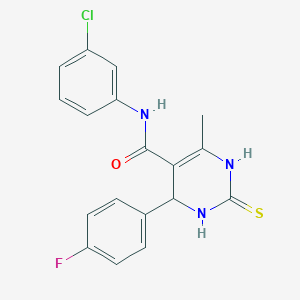 molecular formula C18H15ClFN3OS B2866691 N-(3-chlorophenyl)-4-(4-fluorophenyl)-6-methyl-2-thioxo-1,2,3,4-tetrahydropyrimidine-5-carboxamide CAS No. 333435-24-8